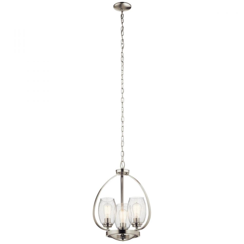 Tuscany 21" 3 Light Mini Chandelier with Clear Seeded Glass in Brushed Nickel