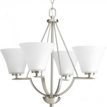 Progress Lighting P4622-09 - Bravo Collection Four-Light Brushed Nickel Etched Glass Modern Chandelier Light