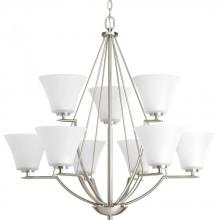 Progress Lighting P4625-09 - Bravo Collection Nine-Light Brushed Nickel Etched Glass Modern Chandelier Light