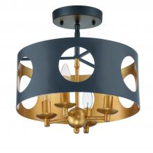 Crystorama ODE-700-BK-GA_CEILING - Odelle 4 Light Black + Antique Gold Semi Flush Mount