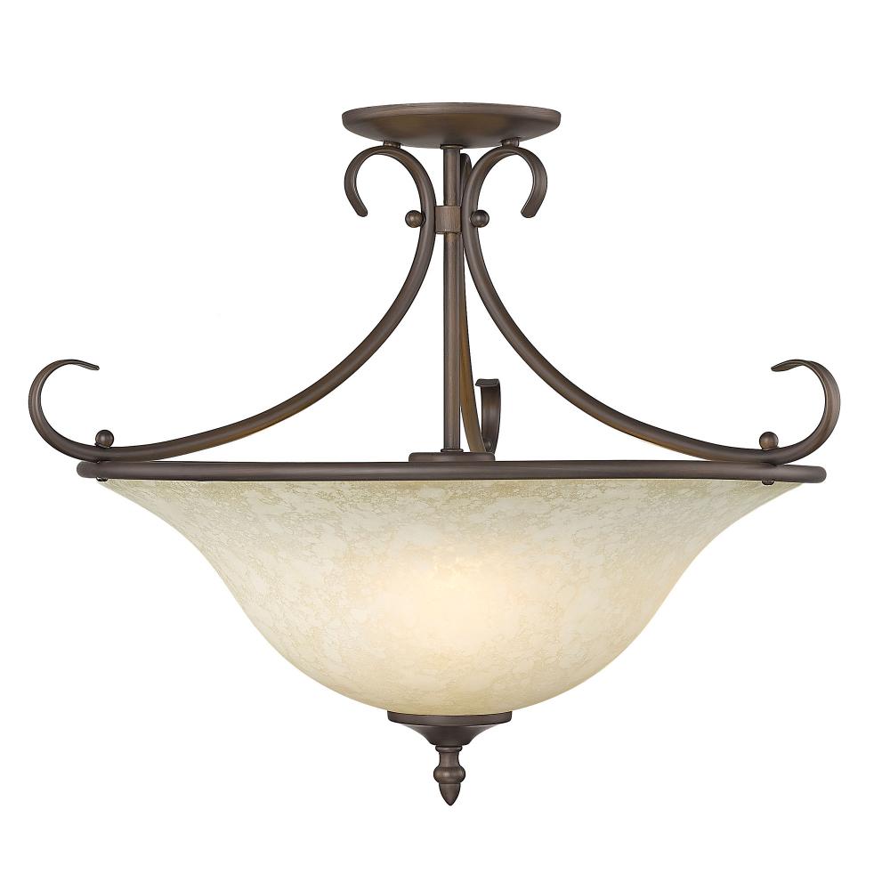 Homestead Semi-Flush in Rubbed Bronze with Tea Stone Glass